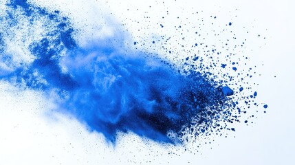 Poster - A burst of blue powder is captured against a white backdrop
