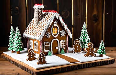 Gingerbread house competition with creative designs on wooden table