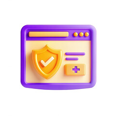 Aufkleber - This vibrant 3D rendered icon symbolizes online security, featuring a shield and checkmark symbol on a digital window interface. Perfect for digital security themes.