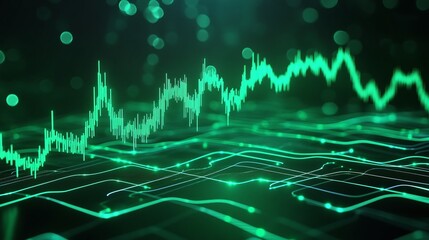 Poster - abstract digital signal wave on a dark background, representing data analysis and technology innovat