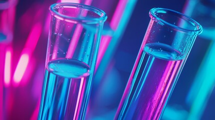 Poster - the concept of a medical laboratory is shown by the rows of test tubes, a liquid droplet with a drop