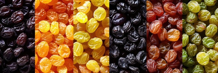 Seamless background of raisin grain various colors closeup view