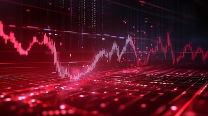 Poster - abstract digital trading graph with red lines showcasing statistics on a dark background.