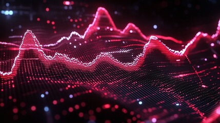 Poster - abstract digital visualization of data with vibrant red lines and dots. ideal for tech and data-cent