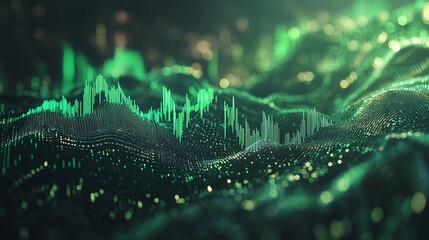 Wall Mural - Abstract digital visualization of sound waves in vibrant green tones.