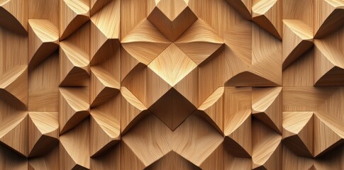 Sticker - The surface background texture of rhomb wooden cubes or blocks, a hardwood wallpaper with an empty floor or wall, is randomly shifted, offset vertically stretched