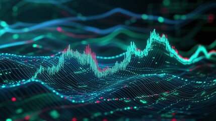 Poster - abstract digital wave pattern visualizing data and analytics in vibrant colors.