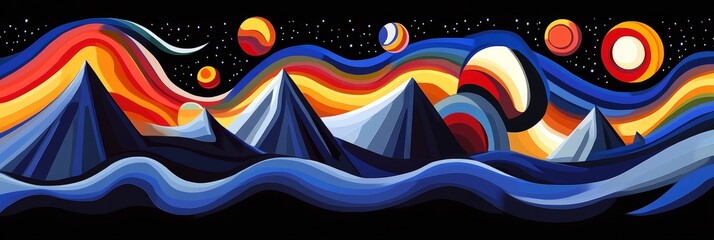 Wall Mural - Astral projection planet in space vortex with alien lights and swirling speed of light. Glowing orbs infinity symbol in the foreground.