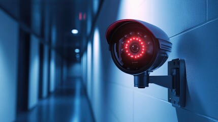 Poster - A modern CCTV camera installed on a wall, monitoring a home or business environment to ensure security.