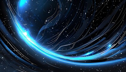 Abstract Blue Line Design with Glowing Light on Dark Space Background