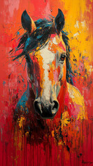 Poster - A close-up painting of a horse's face in vibrant colors.