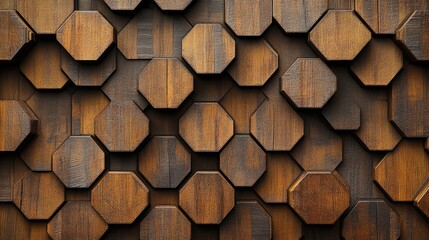 Poster - Abstract hexagonal wooden background with a 3D timber texture perfect for wall decor or design projects
