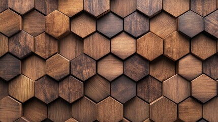 Poster - Abstract hexagonal wooden background with a 3D timber texture perfect for wall decor or design projects