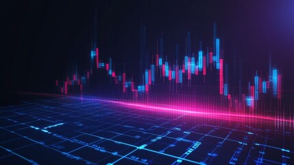 Poster - abstract financial trading chart with colorful glowing lines and grid background.