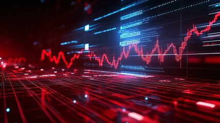 Poster - abstract futuristic digital analysis of data, showcasing red graphs and lines representing technolog