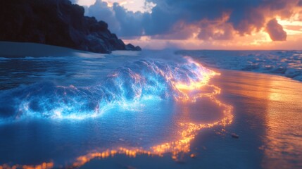 Wall Mural - Glowing Ocean Waves.