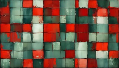 Wall Mural - vibrant checkered red and green plaid abstract fabric texture