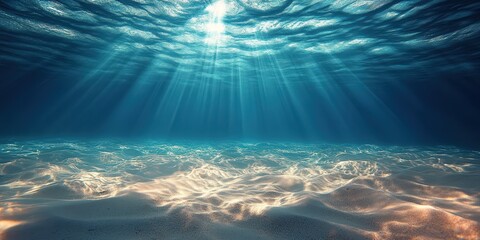 Wall Mural - Light Beams Shining Through the Ocean Surface