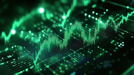 Poster - Abstract green financial graph with data points and lines depicting market analysis and trends.