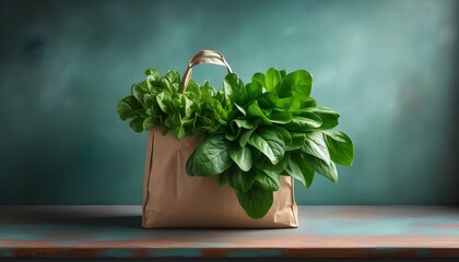 Sticker - Fresh Produce Displayed in Eco-Friendly Green Grocery Bag and Brown Paper Bag