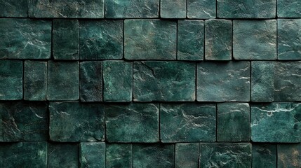 Dark green rustic brick tiles texture for wall or floor creating a wide panoramic background