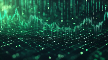 Poster - abstract representation of data visualization in green tones, showcasing digital trends and analytic