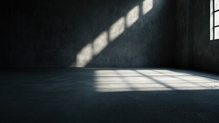 Poster - vacant interior of a dark concrete room illuminated by window light