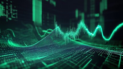 Poster - abstract representation of digital data trends and analytics in green tones against a dark backgroun