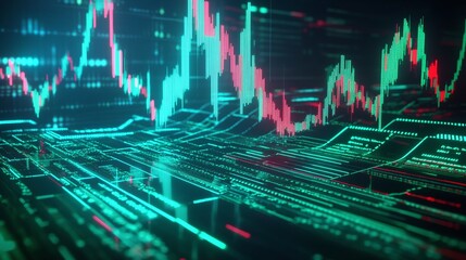 Poster - abstract representation of financial market trends with colorful data visualization in a digital for