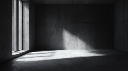 Wall Mural - Vacant interior of a dark concrete room illuminated by window light