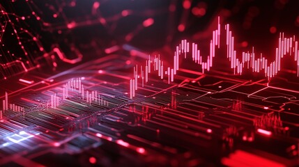 Poster - abstract visualization of data analysis with digital graphs in red tones, showcasing modern technolo
