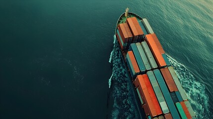 Wall Mural - Aerial Overview of Cargo Ship Transporting Containers in the Ocean for Logistics