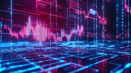 Poster - colorful digital data visualization with graphs, charts, and analytics for modern technology backgro
