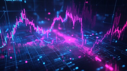 Poster - colorful digital stock market graph showcasing trends and fluctuations in data analytics.