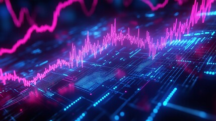 Poster - colorful digital waveform with vibrant signals, representing modern technology and data visualizatio