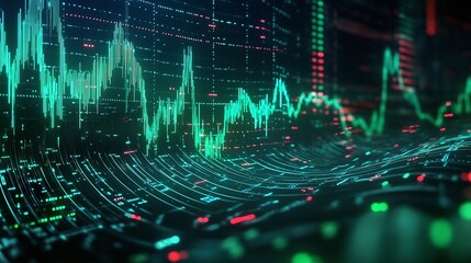 Poster - digital data visualization with dynamic graphs and vivid colors, showcasing trends and analytics in 