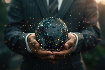 A person holding a globe, suggesting global awareness or international business