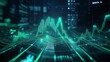 © Tackey - Digital data visualization with green waveforms, representing financial growth and analysis in a futuristic setting.