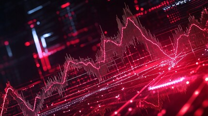 Poster - digital data visualization with red graph elements on a dark background, symbolizing analytics and t