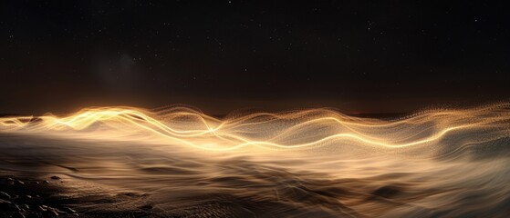 Wall Mural - Nighttime Waves with Glowing Light Trails