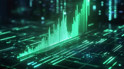 Poster - digital financial graph with glowing green lines representing market trends on a futuristic interfac