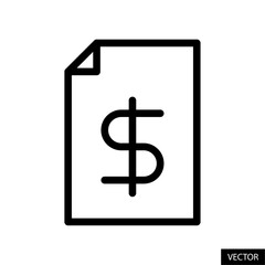 Poster - Statement with united states dollar symbol, bill, invoice, payment receipt vector icon in line style design for website, app, UI, isolated on white background. Editable stroke. Vector illustration.