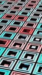 Fototapete - Abstract colorful surface with square shaped holes and growing pillars from each of them. Design. 3D texture with colorful rectangles.