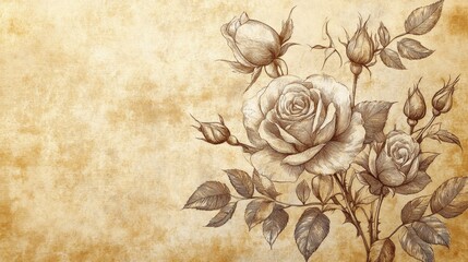 Sticker - Vintage Botanical Rose Sketch on Antique Paper