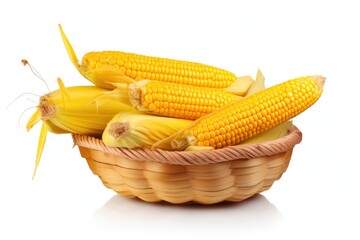 Wall Mural - A basket filled with fresh ears of corn