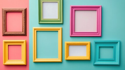 Poster - An assortment of empty picture frames displayed in a flat lay arrangement against a simple background