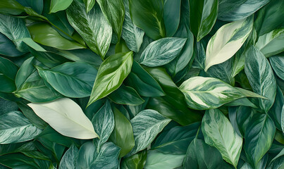 Wall Mural - Close up of green aglaonema leaves with abstract patterns