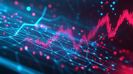 Poster - dynamic data visualization with colorful graphs and digital elements indicating trends and changes.