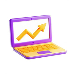 Aufkleber - A vibrant, colorful laptop with a yellow and purple design displays a rising graph indicating positive growth. Ideal for educational or creative use.