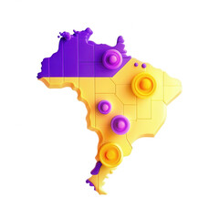Poster - a stylized 3d map model featuring vibrant yellow and purple regions, showcasing geographical section